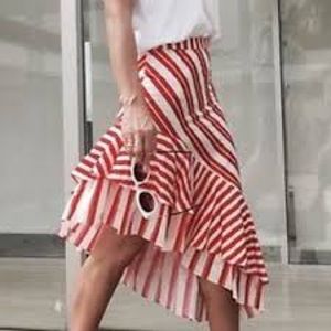 Zara red and white striped skirt